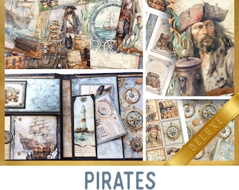 Pirates Junk Journal Kit DELUXE, Pirate Crafting Printables Kit Pirate Embellishments Printable Pirate Paper Kit Craft Tutorial Album 003415