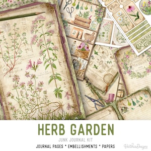 Herb Garden Junk journal Kit Herbs Embellishments Herb Garden Paper Printable Craft kits Herb Garden Printable Paper Herb Garden 002789