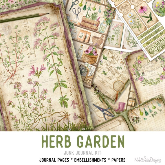 Herb Garden Junk journal Kit - Printable Pages for Crafting - 002789