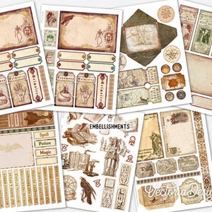 Grimoire Crafting Printables Kit MINI, Dark Halloween Junk Journal Kit Witch Ephemera Printable Paper Pack Embellishment Craft Kit 003128 image 3