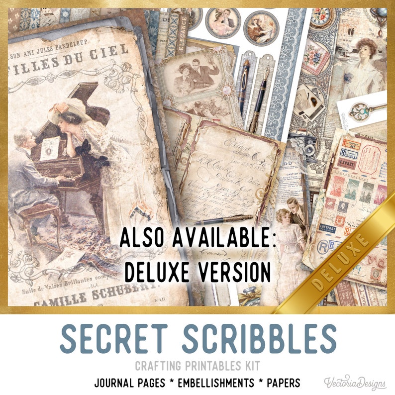 Secret Diary Junk journal Kit, Secret Scribbles MINI Crafting Printables Kit Junk Journal Embellishments Vintage Diary Paper Pack 003044 image 6