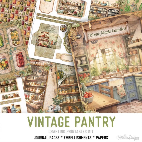 Vintage Pantry Junk Journal Kit (Standard) - - Printable Pages, Papers and Embellishments for Crafting - 003205
