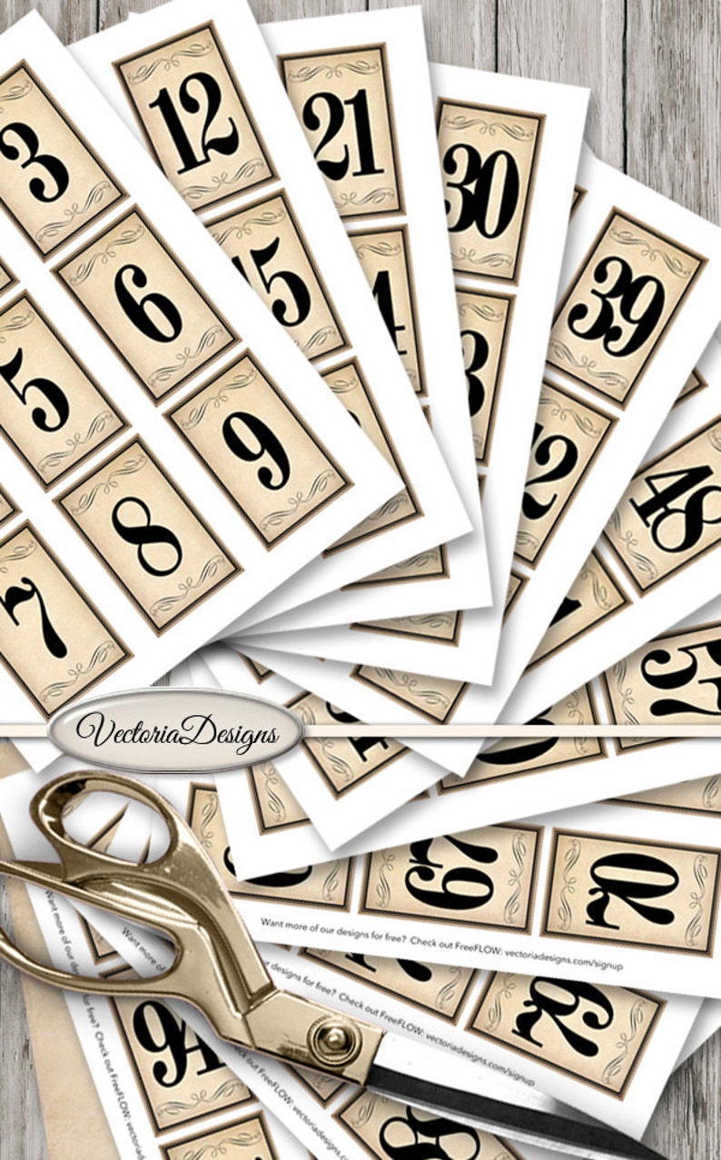 vintage number cards 1 99 printable wedding table numbers etsy