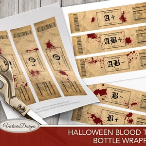 Halloween Labels, Vampire Blood Labels, Halloween Wrappers, Bottle Labels, Vampire Decoration, Halloween Blood Type, Digital Art, 001669 image 4