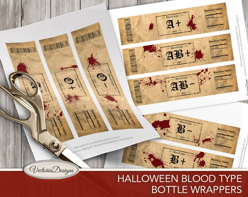 Halloween Labels, Vampire Blood Labels, Halloween Wrappers, Bottle Labels, Vampire Decoration, Halloween Blood Type, Digital Art, 001669 image 4