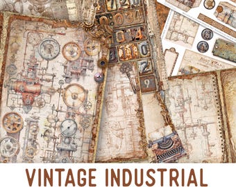 Vintage industriële grote junk Journal Kit, industriële crafting printables industriële versieringen afdrukbaar papier junk Journal 003410