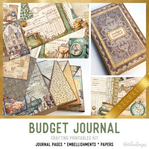 Budget Journal Junk Journal Kit DELUXE, Money Journal Crafting Printables Kit Budget Embellishments Printable Paper Craft Tutorial 003702