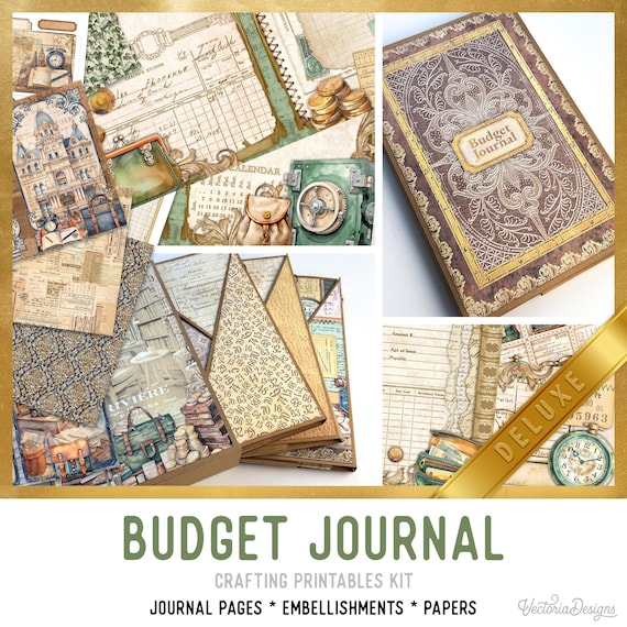 Budget Journal Kit Junk Journal Kit (DELUXE), Large - Printable Pages, Papers and Embellishments for Crafting - 003702