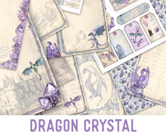 Dragon Crystal Junk Journal Kit, Dragon Embellishments, Junk Journal Crafting Kit, Craft kits, Printable Kit, Scrapbooking Kit, 002371