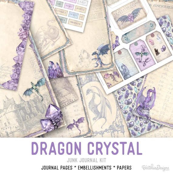 Dragon Crystal Junk Journal Kit, Fantasy - Printable Pages for Crafting - 002371