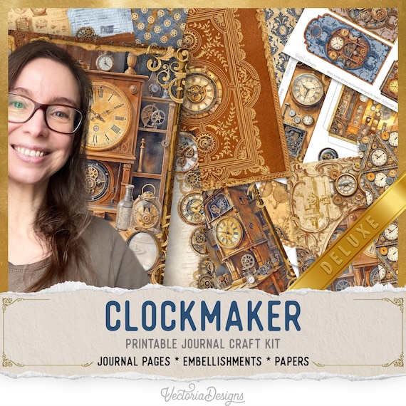 Clockmaker Junk Journal Kit (DELUXE) - Printable Pages, Papers and Embellishments for Crafting - 004131