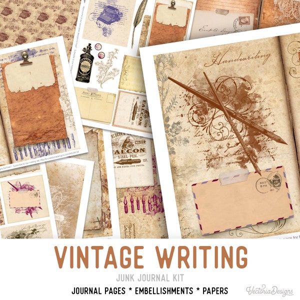 Vintage Writing Large Junk Journal Kit, Printable Journal Junk, DIY Journal Junk, Journal Ephemera Junk Journal Supplies, Paper Craft 002036