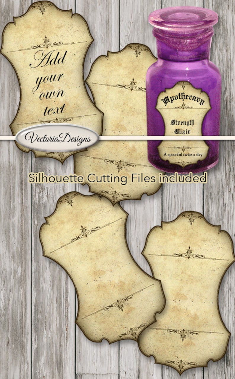 Blank Apothecary Labels printable blank silhouette cutting image 1