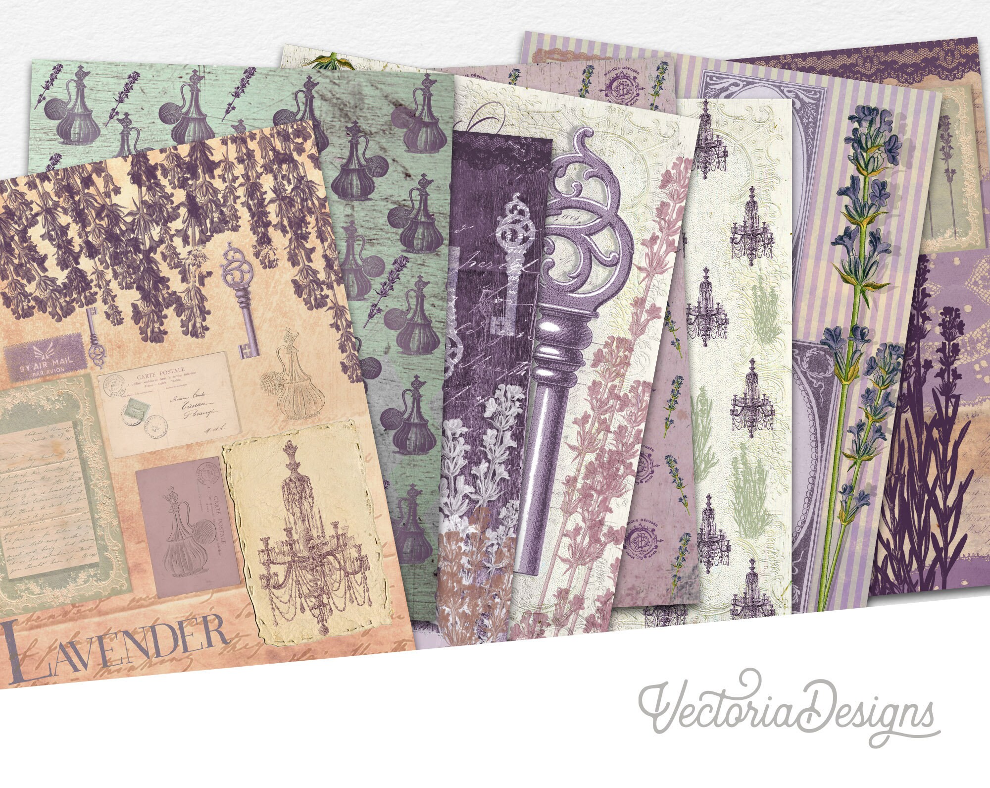 Shabby Lavender Paper Pack, Decorative Paper, Lavender Decor, Printable
