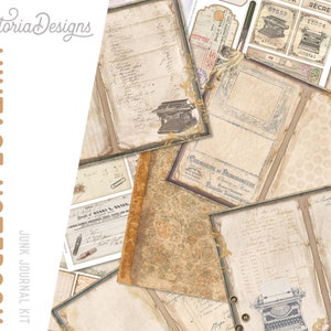 Vintage Notebook Junk Journal Kit, Printable Journal Pages, Neutral Junk Journal, Vintage Embellishments, Old Paper, Antique Paper 002390 image 9