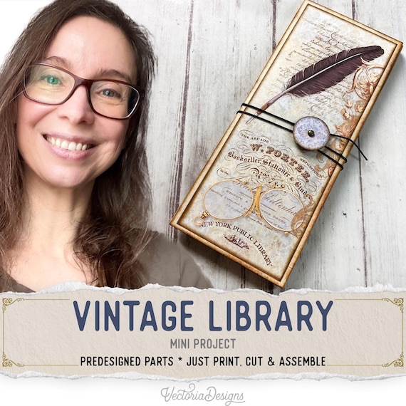 Vintage Library Mini Project Waterfall Booklet Craft Kit Folio Kit Vacation Craft Junk Journal Printable Craft kits Printable Gift 002804