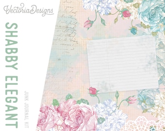 Shabby Elegant Journal Kit, Printable Journal Kit, Digital Junk Journal, Stationery Download, Scrapbooking Digital, Collage Sheets 001949