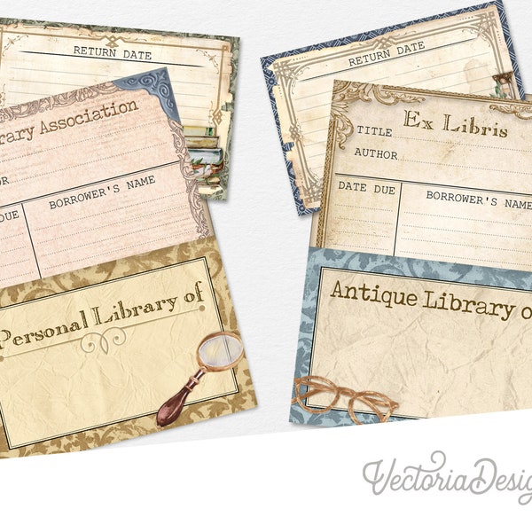 Vintage Library Cards and Pockets Printable Library Cards DIY Library Cards Junk Journal Embellishments DIY Ephemera Scrapbooking 002787