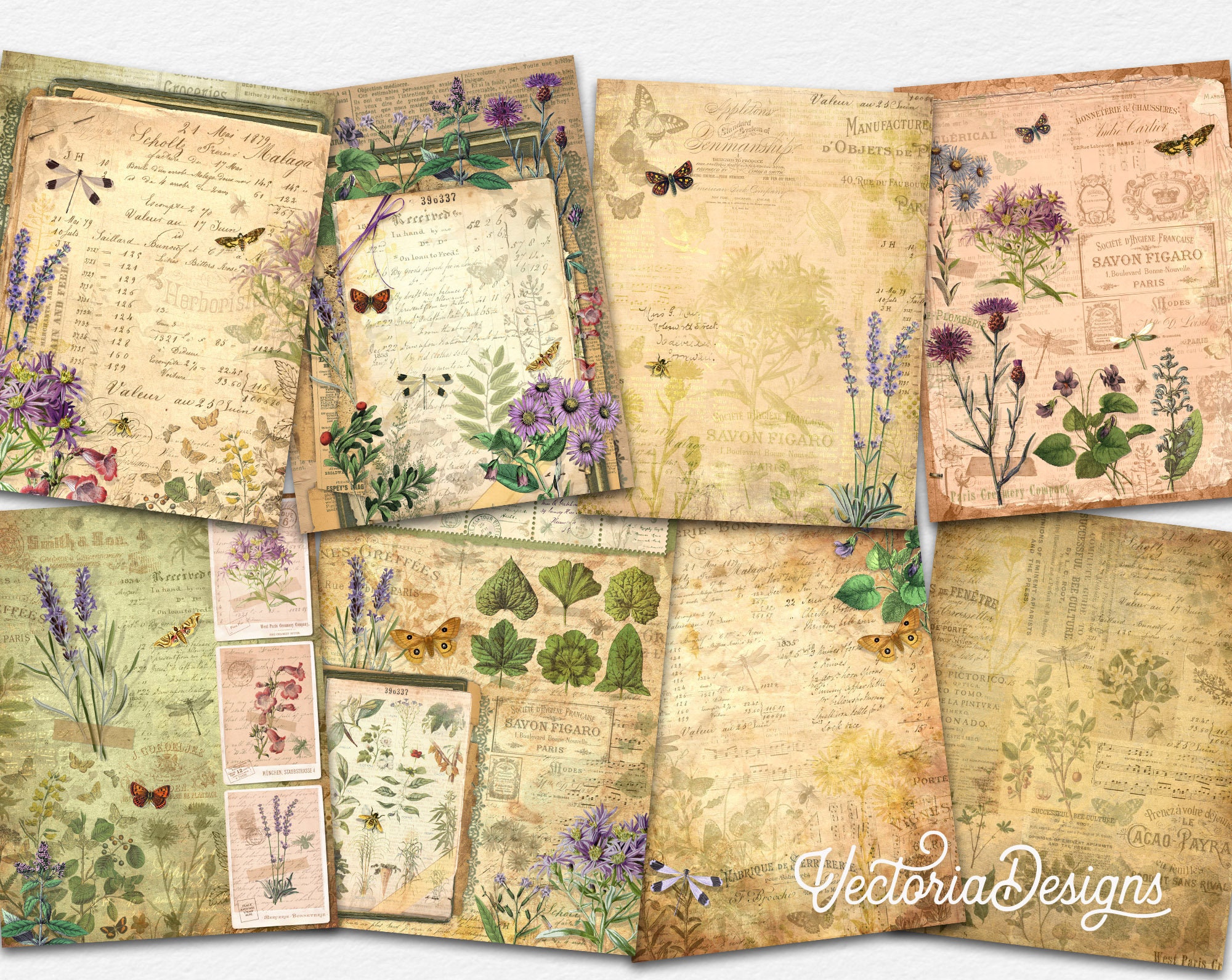 Floral Ephemera Paper Pack, Printable Paper Pack, Cottagecore Sheets ...