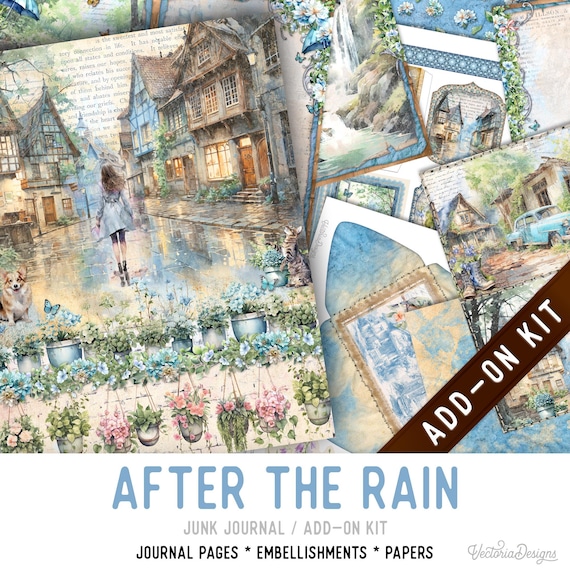 After the Rain Junk Journal Kit, Printable Pages, Embellishments (Add-On Kit) - 003575