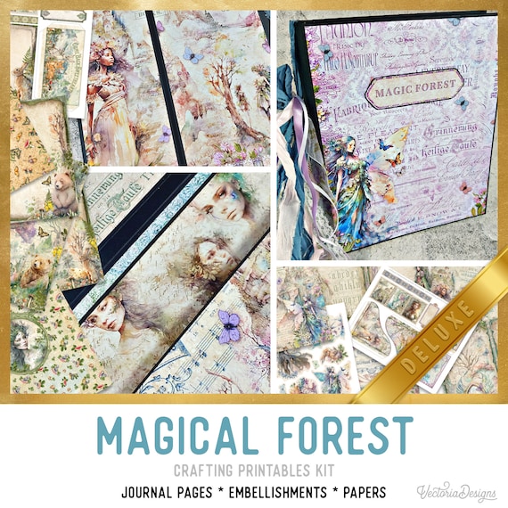 Magical Forest Junk Journal Kit DELUXE - Printable Pages, Papers and Embellishments for Crafting - 003051