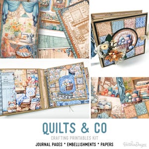 Quilts & Co Junk Journal Kit, Quilting Junk Journal Crafting Printables Journal Quilting Embellishments Journal Paper Craft Tutorial 003545
