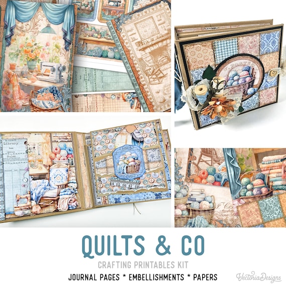 Quilts & Co Junk Journal Kit (Standard) - Printable Pages, Papers and Embellishments for Crafting - 003545