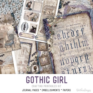 Gothic Girl Crafting Printables Kit Gothic Junk Journal Gothic Embellishments Gothic Paper Craft Kits Scrapbooking Printables DIY - 002891