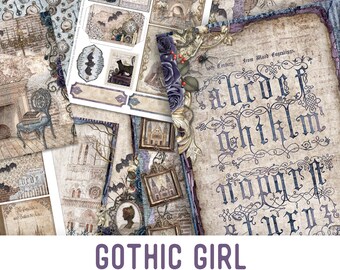 Gothic Girl Crafting Printables Kit Gothic Junk Journal Gotische versieringen Gothic Paper Craft Kits Scrapbooking Printables DIY - 002891
