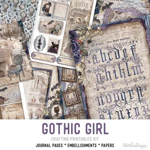 Gothic Girl Crafting Printables Kit Gothic Junk Journal Gothic Embellishments Gothic Paper Craft Kits Scrapbooking Printables DIY - 002891