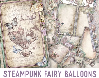 Steampunk Fairy Balloons Junk Journal Kit Printable Junk Journal Kit Fairy Embellishments Junk Journal Papers Craft kit Balloons 002896