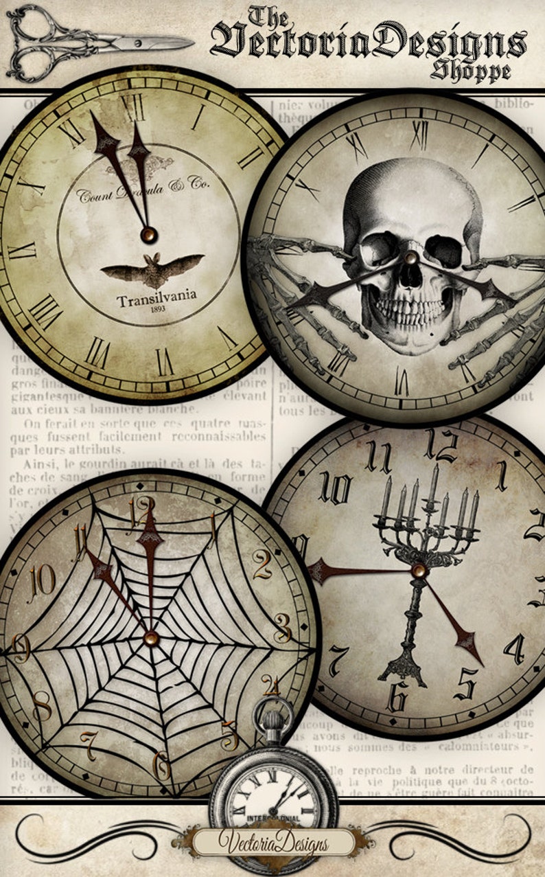 Halloween Clocks printable party props decor skull spider bat Etsy