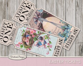 Vintage Easter Tickets, Easter Printable, Easter Decor, Spring Easter Gift, Vintage Tickets, Easter Digital Tickets, Easter Download 000768