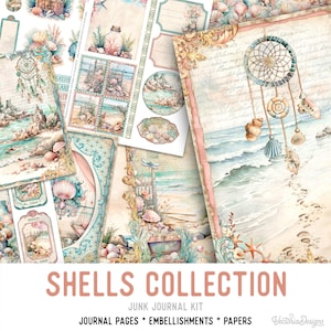 Shells Junk Journal Kit Shells Printable Junk Journal Kit Shells Embellishments Shells Junk Journal Papers Shells Craft kit Shells - 003292