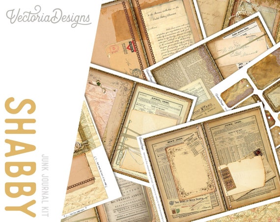Shabby Junk Journal Kit - Printable Pages for Crafting - 001883