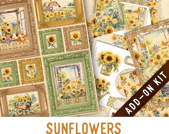 Sunflowers Junk Journal Kit ADD-ON, Printable Junk Journal Pages Journal Kit Craft kits Vintage Junk Journal 003576