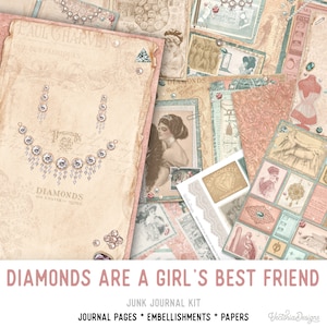 Diamonds Are A Girl's Best Friend Junk Journal Kit, Printable Journal Pages, Journal Crafting Kit, Digis Journal Kit,Journal Ephemera 002220