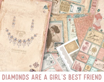 Diamonds Are A Girl's Best Friend Junk Journal Kit, Printable Journal Pages, Journal Crafting Kit, Digis Journal Kit,Journal Ephemera 002220