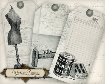 Vintage Sewing Tags printable gift tags shabby elegant instant download digital Collage Sheet VD0761