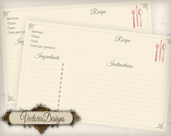Recipe Cards Budget printable instant download digital Collage Sheet VD0484