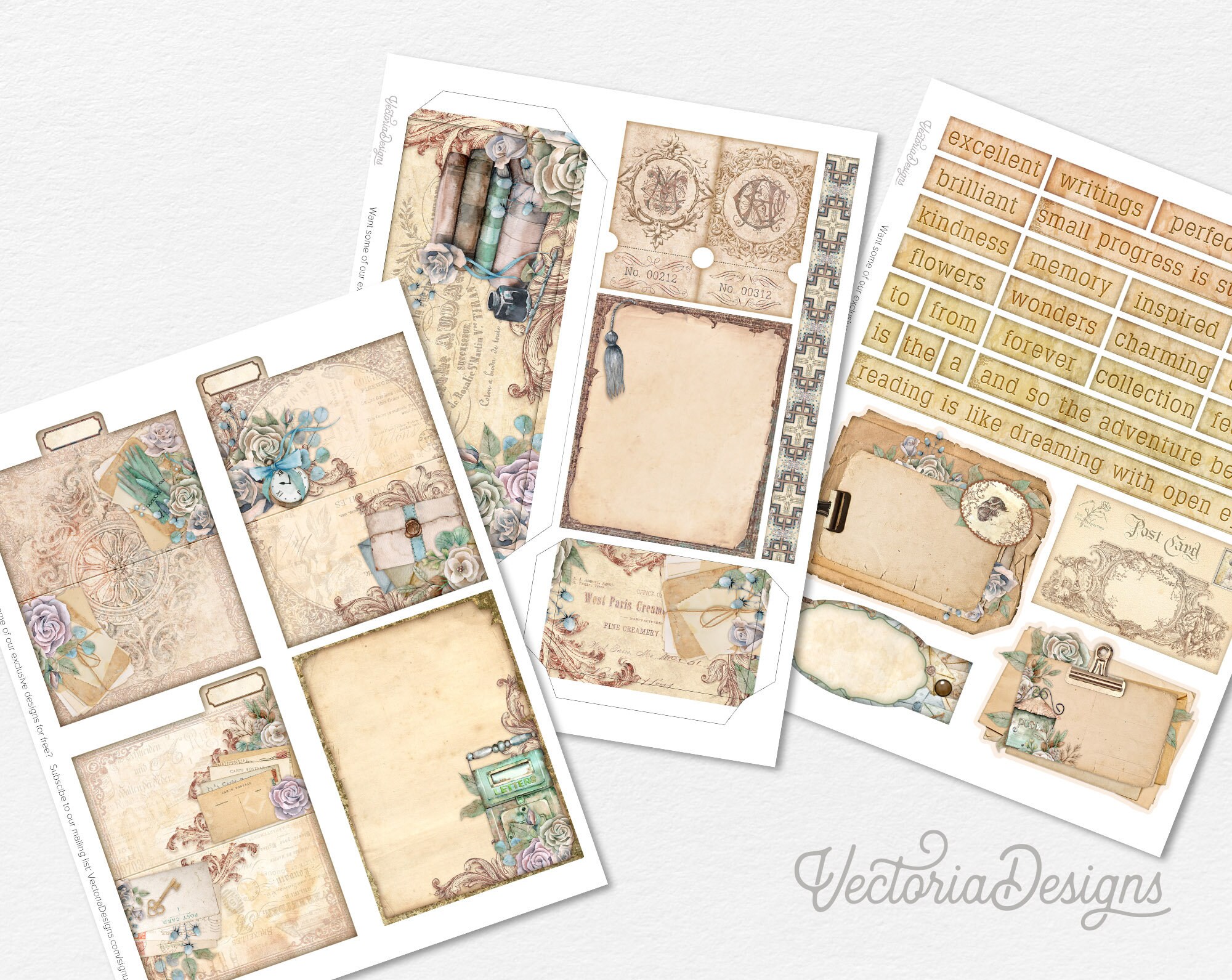 Clara Junk Journal Writing Folio Kit - Printable Digital Download Junk  Journal Kit