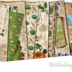 Peter Rabbit Garden Paper Pack, Junk Journal Kit, Beatrix Potter Paper Pack, Baby Shower Gift, Decorative Paper, Peter Rabbit Gift  002105