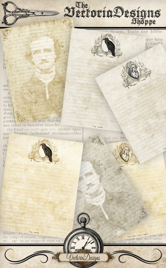 Edgar Allan Poe Papers Writing Paper Printable Paper Etsy