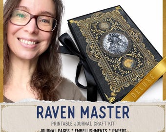 Raven Master Junk Journal Kit DELUXE - Halloween Printable Pages, Papers and Embellishments - 003825