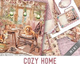 Cozy Home Junk Journal Kit MINI, Homemaking Crafting Printables Home Embellishments Home Printable Paper Vintage Junk Journal Home 003716