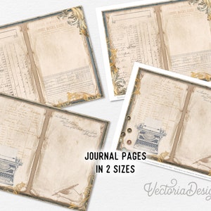 Vintage Notebook Junk Journal Kit, Printable Journal Pages, Neutral Junk Journal, Vintage Embellishments, Old Paper, Antique Paper 002390 image 3