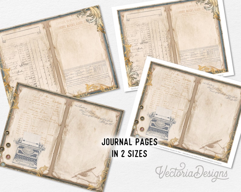 Vintage Notebook Junk Journal Kit, Printable Journal Pages, Neutral Junk Journal, Vintage Embellishments, Old Paper, Antique Paper 002390 image 3