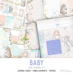 Baby Journal Kit, Pastel Junk Journal Kit, Journal Printables, Journal Digital Ephemera, Watercolor Paper, Journal DIY Toddler Digis 001995