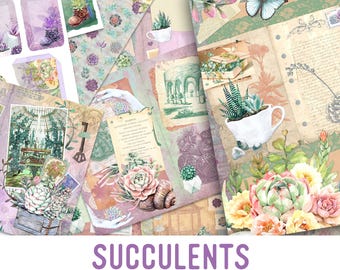 Succulents Junk Journal Kit, Printable Junk Journal Kit, Junk Journal Supplies, Floral Journal Kit, Plants Journal Kit, Cottagecore 002097