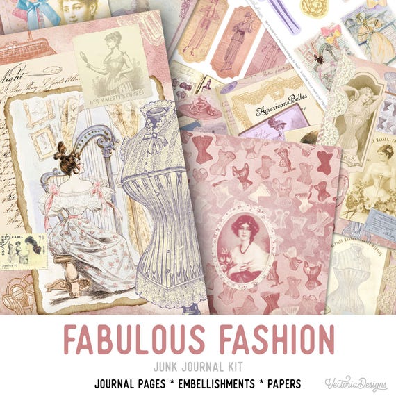 Fabulous Fashion Junk Journal Kit - Printable Pages for Crafting - 002133